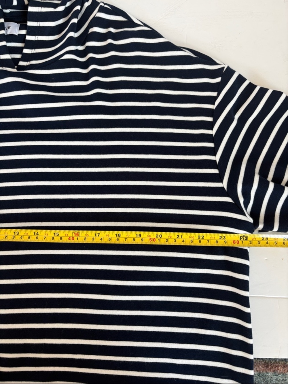 Evereve Mia blue and white stripe hoodie 3/4 sleeve slight crop drop shoulder - Picture 15 of 16
